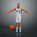 Man In White Wizards Basketball Uniform Number 0 With Basketball And Blue Sneakers