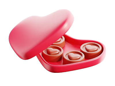 Open Red Heart Shaped Box Decorative Ornament Set With Heart Chocolates 3d model