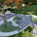 Modern park district waterscape landscape between houses under forest activity area under forest chess and card space central axis waterscape wall 3d model