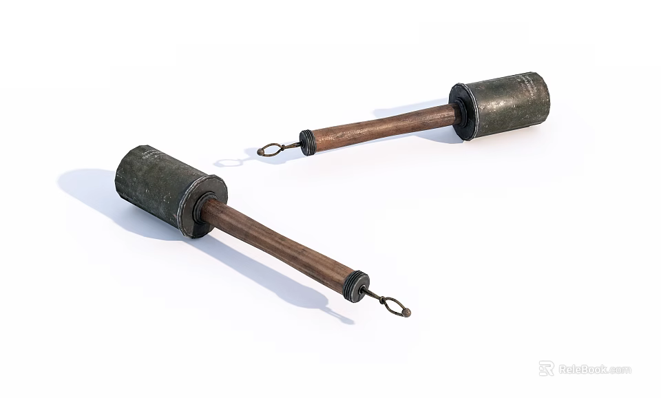 Two Traditional Metal Head Weapons With Wooden Handles And Classic Design 3d model 