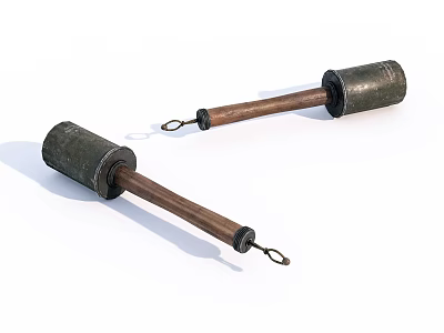 Two Traditional Metal Head Weapons With Wooden Handles And Classic Design 3d model