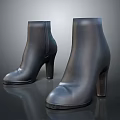 Black Leather Ankle Boots With Block Heels And Sleek Zipper Design 3d model