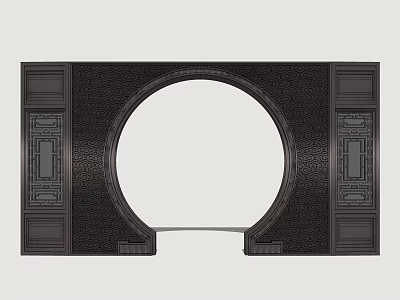 Classic Black Interior Partition With Circular Opening And Decorative Side Panels 3d model