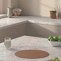 Fresh Green Apples And Milk On Marble Countertop With Brown Placemat