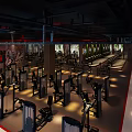 Modern Fitness Gym Interior With Treadmills Green Plant Wall And Red Lighting