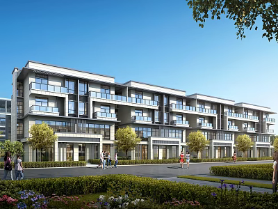 Modern Townhouse Exterior Design With Balconies Windows And Landscaped Gardens 3d model