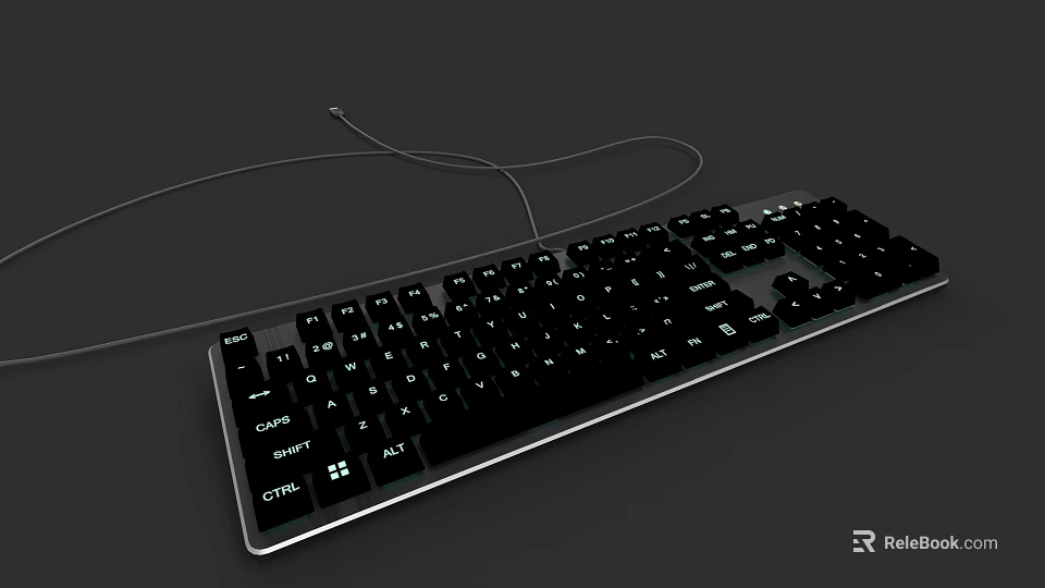 Black Wired Computer Keyboard For Desktop PC With Standard Key Layout And Sturdy Design 3d model 