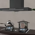 Modern Kitchen Appliances With Range Hood Gas Stove Pots And Green Plant