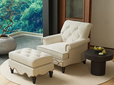 Casual Beige Sofa Set with Matching Ottoman Black Round Side Table and Green Natural View 3d model