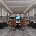 Bright Modern Conference Room Setup With Long Meeting Table Comfortable Chairs And Large Screen