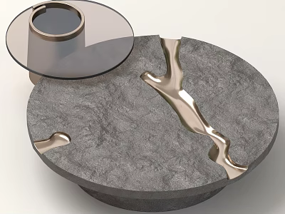 Gray Round Coffee Table With Metallic Accents And Glass Top Design 3d model