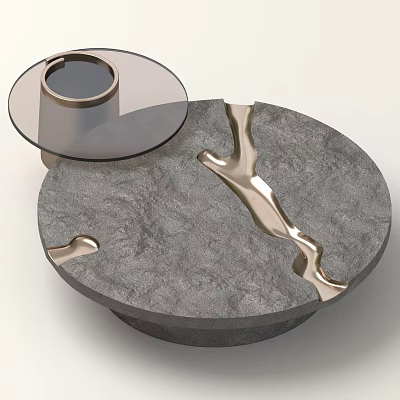 Gray Round Coffee Table With Metallic Accents And Glass Top Design 3d model