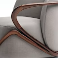 Elegant Modern Single Sofa With Light Gray Fabric Upholstery And Curved Wooden Armrests For Living Room
