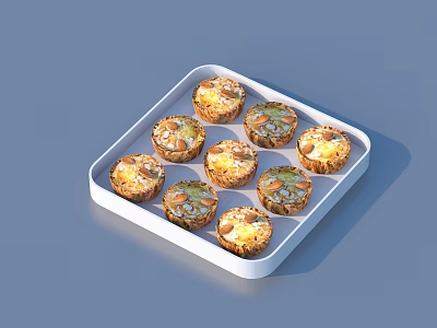 Delicious Homemade Muffins With Nut Topping In White Baking Tray 3d model
