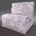 White Textured Single Sofa With Matching Knitted Footstool And Decorative Rug 3d model