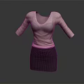 Women's Light Pink Three Quarter Sleeve Fitted Top With Black Pencil Skirt