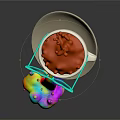 Cartoon Scene Featuring White Cup Wearing Heart Shaped Glasses Red Liquid Splashing Rainbow Colored Pool