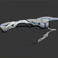 Futuristic White And Blue Weapon Design With Streamlined Mechanical Components 3d model