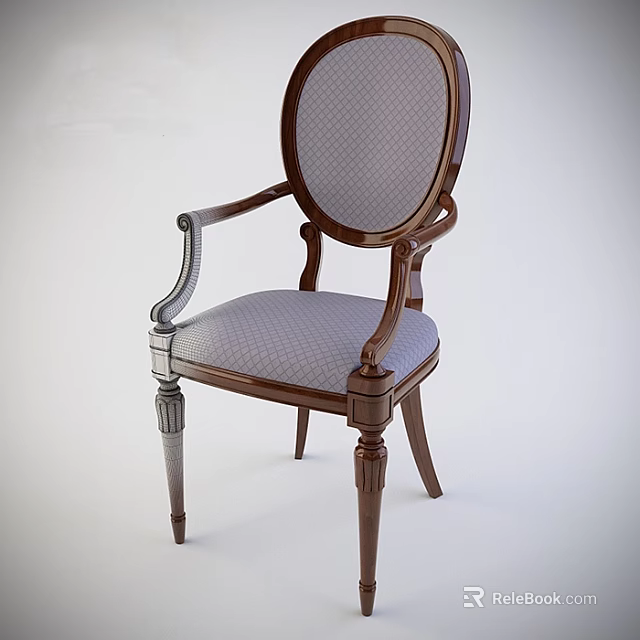 Classic Style Single Chair With Wooden Frame And Gray Checkered Fabric 3d model 