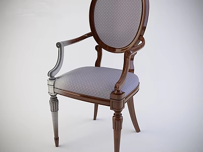 Classic Style Single Chair With Wooden Frame And Gray Checkered Fabric 3d model