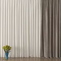 White and Gray Velvet Curtains in Room with Blue Vase and Green Flowers