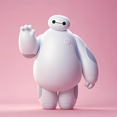 Man In White Round Outfit Waving Hand Against Pink Background 3d model