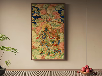 Traditional Oriental Figure Painting With Celestial Beings Child Clouds And Lotus Wall Decor 3d model