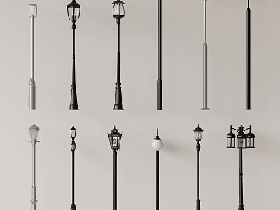 Outdoor Lights Various Styles Lamp Posts In Black And Silver Designs 3d model
