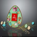 Decorative Easter Egg Frame With Flowers Colorful Eggs Hay And Happy Easter Card 3d model
