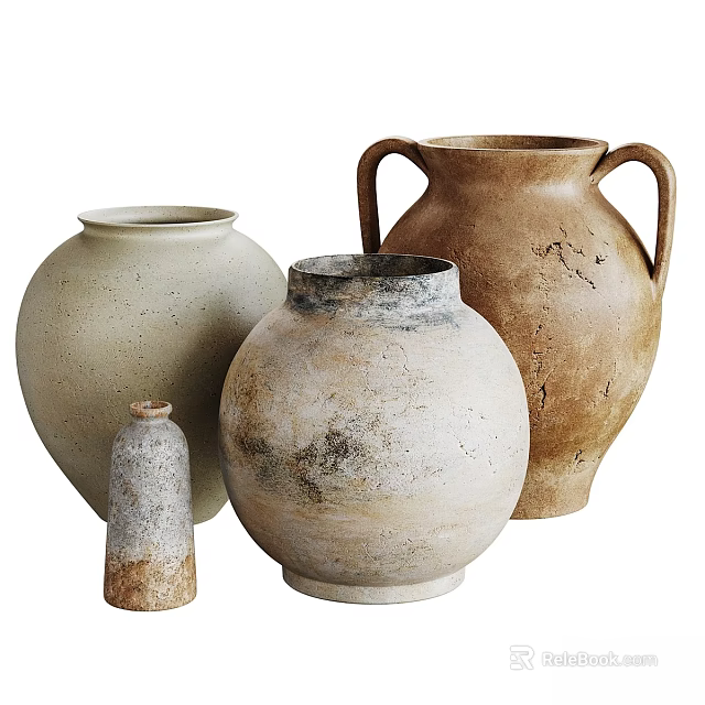 Ceramic Vase Decorative Set with Different Sizes Handmade Texture Natural Tones for Home Decor 3d model 