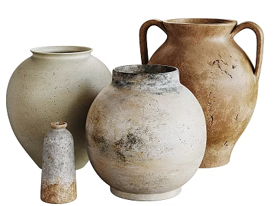 Ceramic Vase Decorative Set with Different Sizes Handmade Texture Natural Tones for Home Decor 3d model