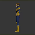 3D Superhero Model In Blue And Yellow Costume With Chest Emblem Standing Pose