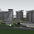Modern High Rise Residential Buildings With Glass Curtain Walls Balconies Green Spaces And Roadways