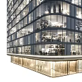 Modern High Rise Office Building With Glass Facade And Interior Workspace Lighting