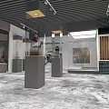 Museum Exhibition Hall With Artifacts Display Cases And Visitors Viewing Sculptures
