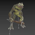 Funny Anthropomorphic Cartoon Frog Holding Wooden Hammer in Standing 3D Render