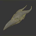 White Bird Skull Sculpture With Long Beak Horns And Detailed Texture On Dark Background