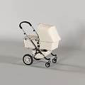 Modern Beige Baby Stroller With Black Frame And Four Wheels Design
