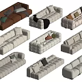 Modern Multi Seat Sectional Sofas In Brown And White With Decorative Pillows And Blankets 3d model