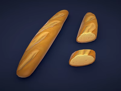 Fresh Golden Baguette Bread with Sliced Pieces and Soft Interior 3d model