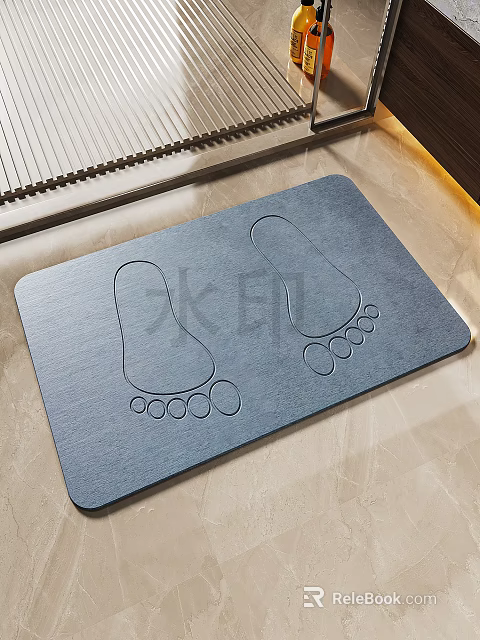 Bathroom Floor Mat With Gray Color And Footprint Patterns For Home Use 3d model 