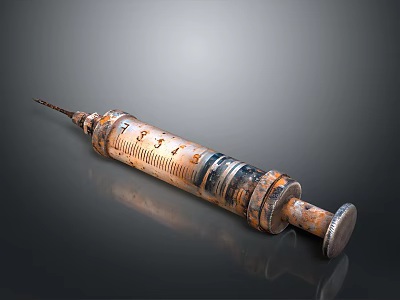 Vintage Metal Medical Syringe With Calibrated Scale And Sharp Needle 3d model