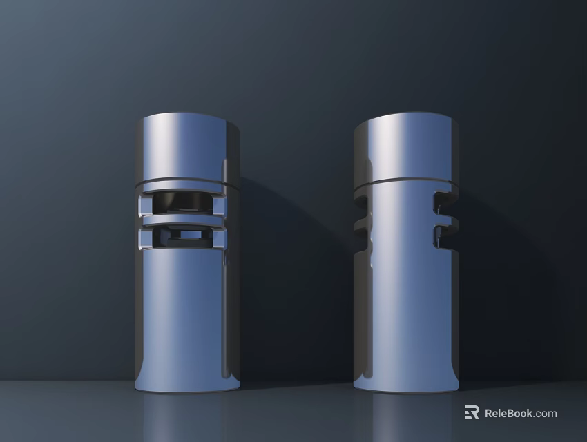 Two Silver Cylindrical Kitchen Appliances Placed Side by Side on Dark Background 3d model