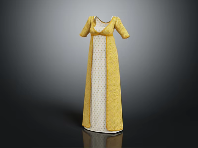 Yellow Long Dress With White Polka Dots And Short Sleeves Design 3d model