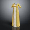 Yellow Long Dress With White Polka Dots And Short Sleeves Design
