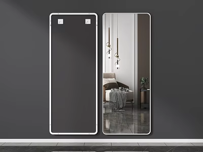 Modern Full Length Mirrors Showing Interior Reflection On Gray Wall 3d model