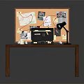Organized Hardware Tools Setup On Wooden Desk With Laptop Lamp And Corkboard