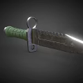Tactical Combat Knife With Serrated Blade Green Textured Handle Lanyard Ring And Silver Reflective Edge