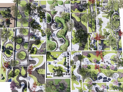 Diverse Garden Landscape Design with Trees Curved Paths Water Features and Greenery Layouts 3d model