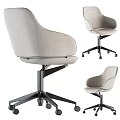 Modern Office Chair With Beige Fabric Armrests Swivel Black Metal Base Wheels